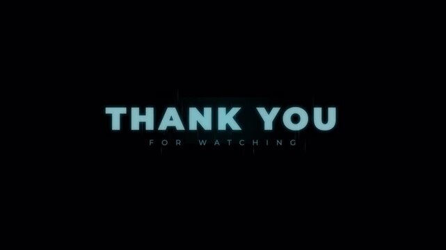 Futuristic Neon Typography Outro With Thank You For Watching Text, Cyan Glow And Scrolling Digital Rain Alpha Channel In 4K Video