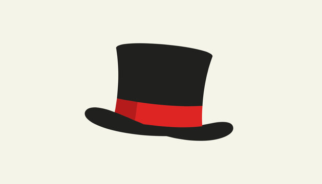 Black vintage top hat with a bright red ribbon band, representing magic, elegance, and formal gentleman attire.