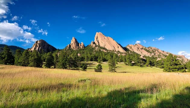 Boulder Flatirons Mountains In Colorado On Sunny Day