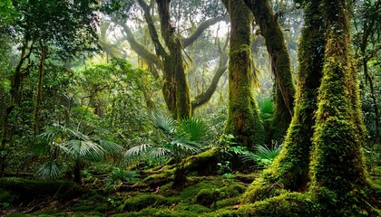 Obraz premium Tropical Rainforest With Trees And Moss