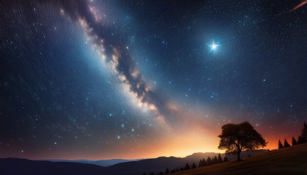 Vega Star In The Night Sky Against The Background Of The Milky Way