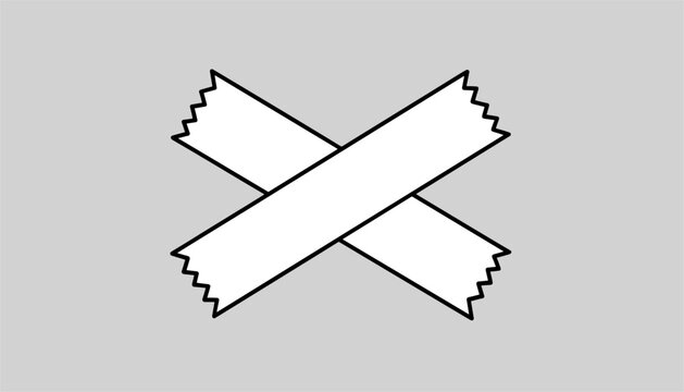 Two crossed pieces of white adhesive tape forming an X shape icon with jagged edges on a solid grey background.