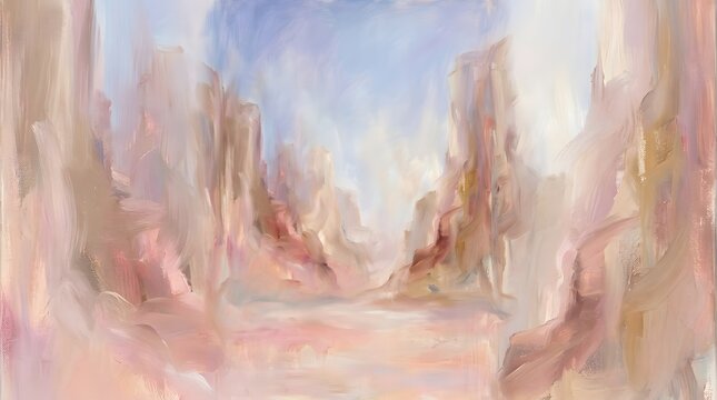 A captivating abstract artwork featuring soft pastel hues and blurred shapes evokes a sense of dreamy tranquility inviting contemplation and emotional resonance within the