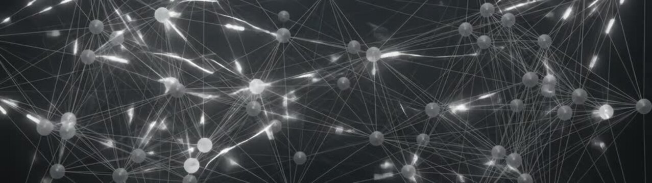 Artificial intelligence and neural network connectivity digital data flow and complex system nodes abstract technology background with glowing light pulses.