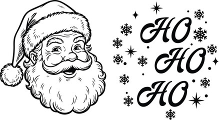 Naklejka premium Santa claus head illustration with ho ho ho text isolated on white background