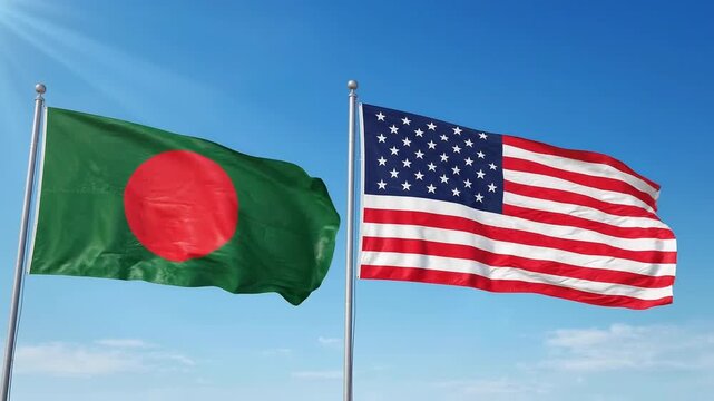 National flags of Bangladesh and United States of America flying together