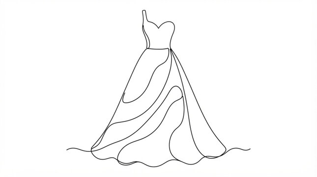 Elegant evening gown dress silhouette continuous line art vector