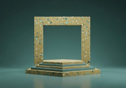 Yellow pixelated abstract frame on greenish background