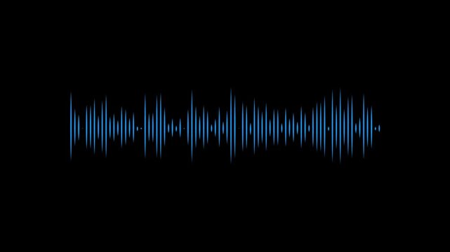 Animated white audio bar spectrum with pulsing sound waves, digital frequency meter, music equalizer visualization, voice signal graphic, transparent style overlay on black background 4k