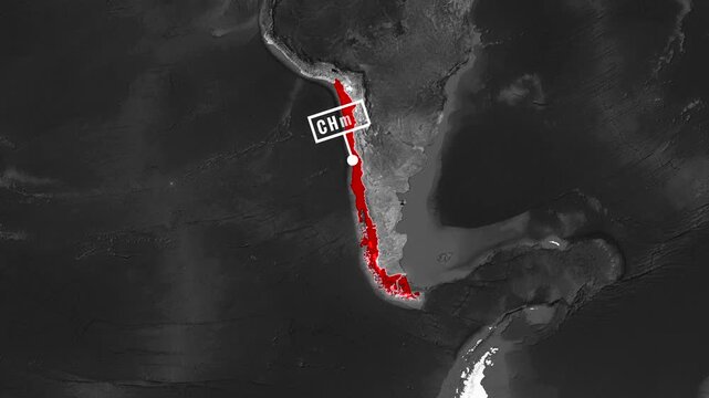 Animated map highlighting chilean territory with national flag waving video motion