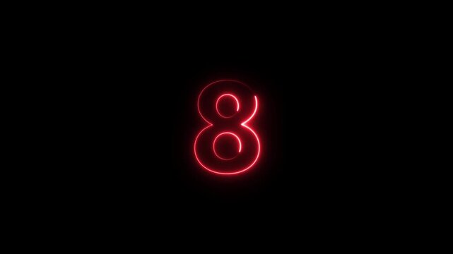 Red Neon Number 8 Rotating Against Black Background Cinematic Motion