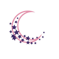 Pink and purple crescent moon with stars © fadi