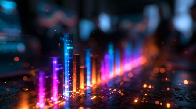 Futuristic Data Bar Chart Showing Financial Market Growth