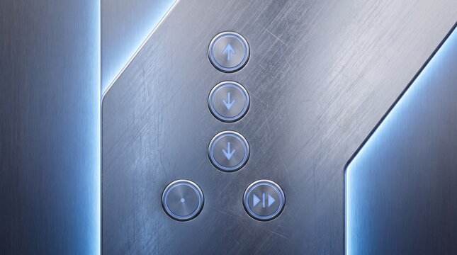 Futuristic Elevator Buttons on Brushed Metal Control Panel