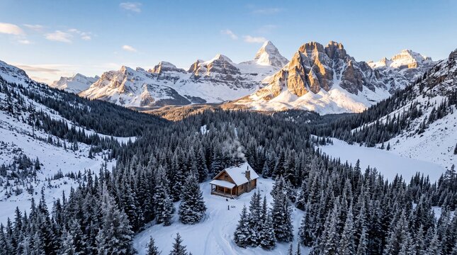 Cozy Wooden Cabin in Snowy Mountain Forest