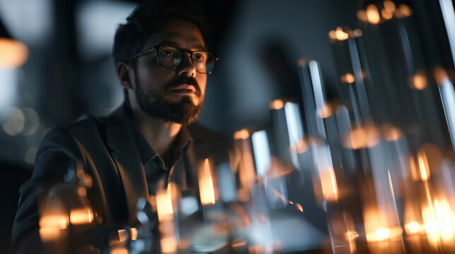 Focused Architect Working Late in Modern Office