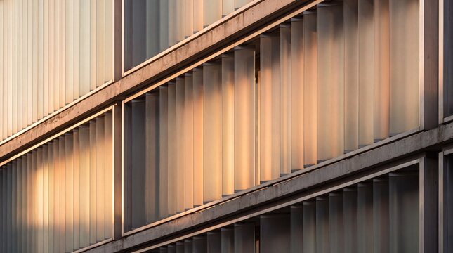 Modern Building Facade with Vertical Louvers in Sunlight