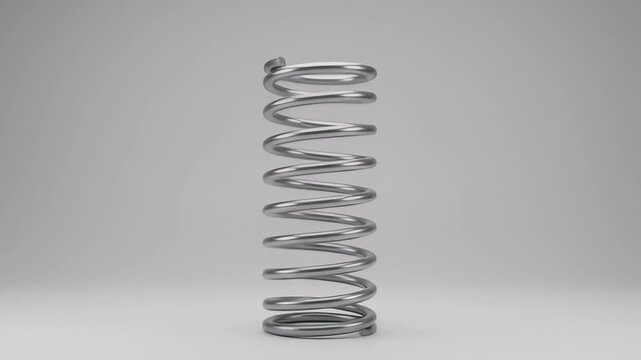 Metallic steel spring isolated on light gray background, 3D render illustration