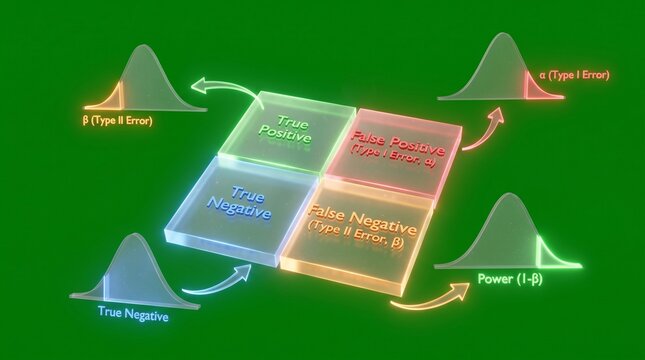 Confusion matrix diagram illustrating statistical hypothesis testing concepts