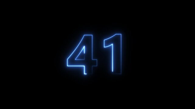 Neon Blue Number Forty One Glowing Against Black Background Cinematic Motion