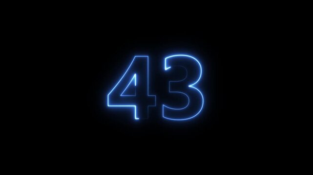 Glowing blue number 43 animates with subtle motion against a dark background for a digital countdown concept