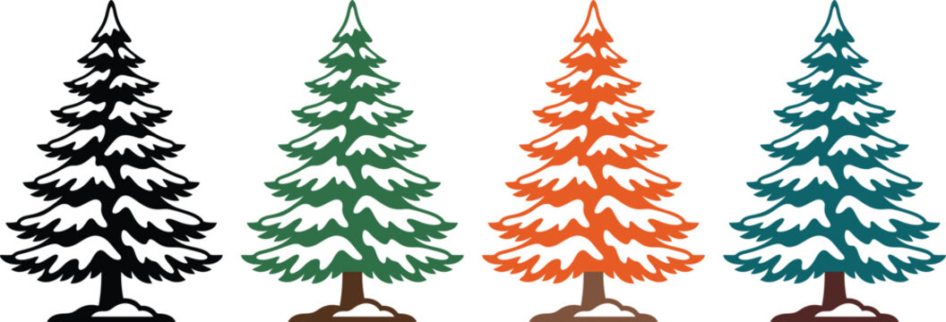Snowy Pine Tree Vector Illustration in Seasonal Colors