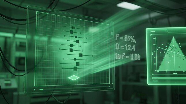 Digital forest plot displaying statistical effect sizes on a green screen