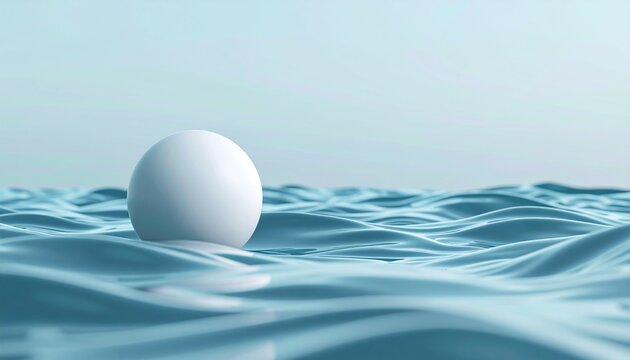 White Sphere Floating on Gentle Ocean Waves Resilience and Buoyancy Concept