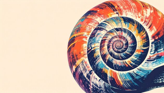 Colorful Spiral Snail Shell with Vibrant Brushstroke Pattern on Beige Background