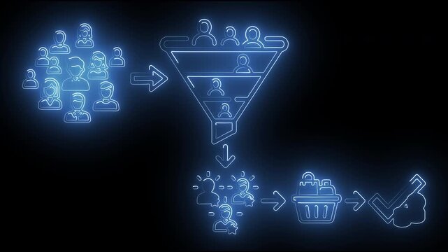 Neon Blue Sales Marketing Funnel Lead Conversion and Customer Pipeline Motion Graphic