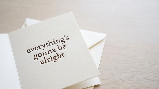 A close-up view of a motivational card with the reassuring phrase everything's gonna be alright written on it