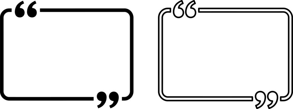 Set of two rectangular quote bubble frames with quotation marks for text design and social media posts