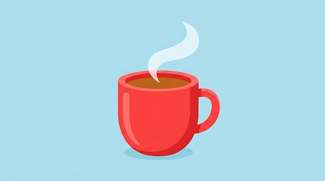 A red ceramic coffee mug with steaming hot liquid isolated on a light blue background with steaming beverage centered vector illustration style