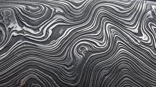 Macro texture of folded Damascus steel with intricate wavy watery patterns