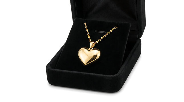 Elegant gold heart necklace in jewelry box for valentines day gift