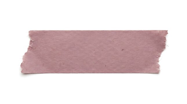 A single piece of pink textured paper tape with torn edges on a white background with rectangular strip pink edges isolated with isolated against plain
