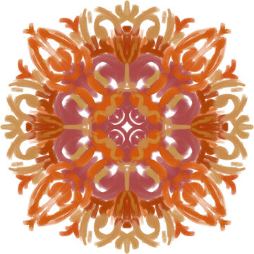 Orange Terracotta Symmetrical Floral Mandala Ornament