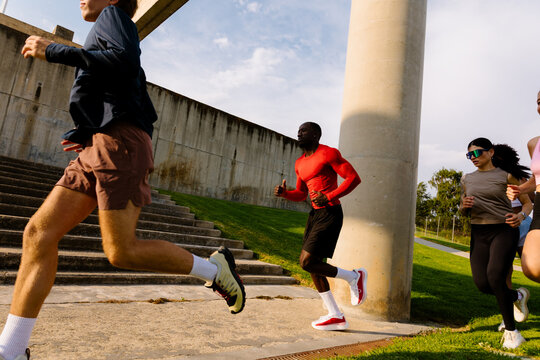 Members of a morning sports club training together at dawn
