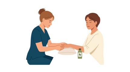 Fototapeta premium Manicurist Applying Nail Polish To Client's Hand Isolated