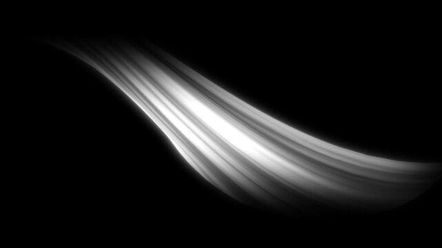 Fresh cool air coming from AC vent, white flowing wind animation, purified air stream effect, soft glowing particles and directional wave lines on black screen background, 4K