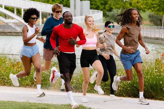 A local community of healthy people enjoying an outdoor workout