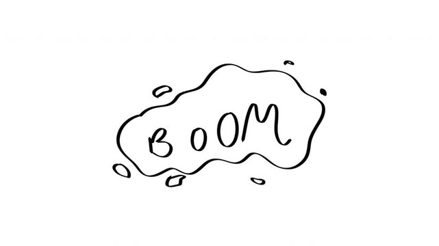 Hand drawn Boom text comic animation  and  black wiggly in speech bubble with doodle style  suitable bang, cartoon, action, pop art, alpha channel only 4k
