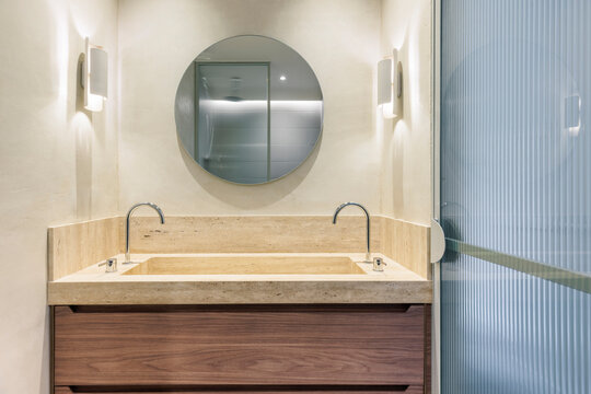 Symmetrical double sink bathroom vanity