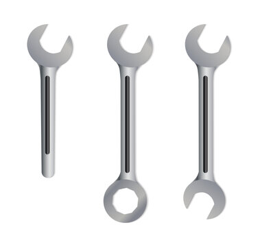 Metal wrenches. Tool set, mechanical repair, maintenance service and technical work equipment for industrial or household use. Professional fix renovation vector cartoon illustration