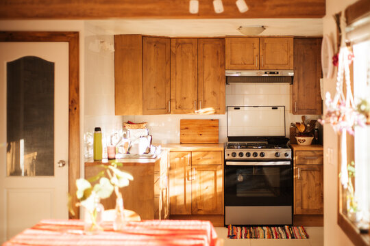 Rustic Wooden Kitchen at Sunset