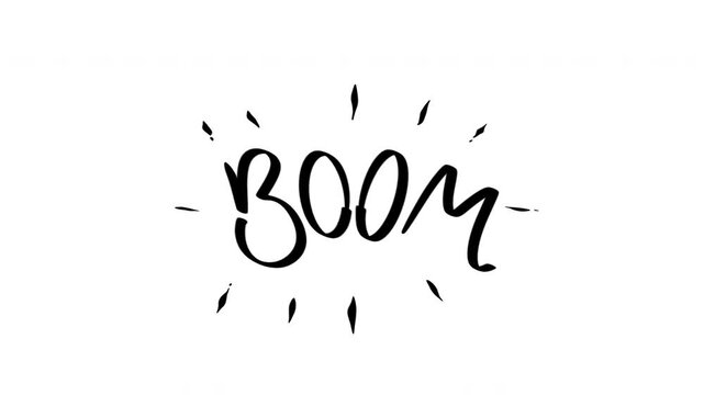 Boom text animation  with particle , hand drawn  and  scribble doodle effect style   and  suitable cartoon , power, action and pop art, alpha channel only 4k
