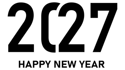2027 Happy New Year Heavy Bold Black Text Design for Celebration Card on Transparent Background © Abul