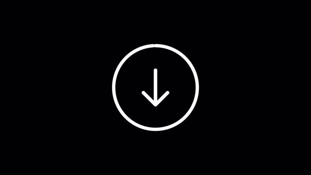 download symbol animation on black background with alpha channel , downloading icon in circle with arrow animated, 4k animation video. 