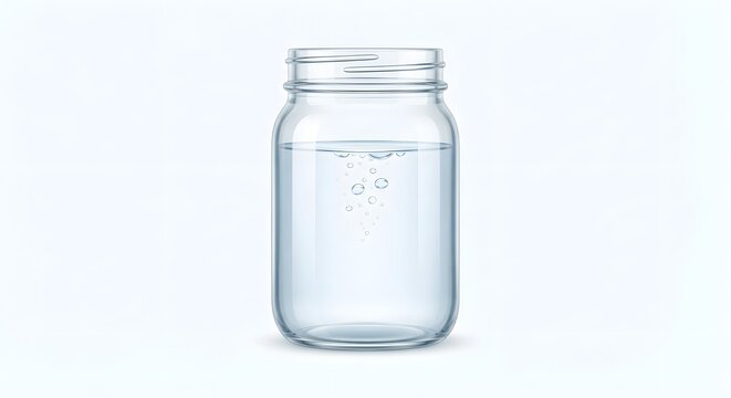 Transparent empty glass storage jar isolated on a clean white background, suitable for food preservation, kitchen storage, packaging, and sustainable living concepts.
