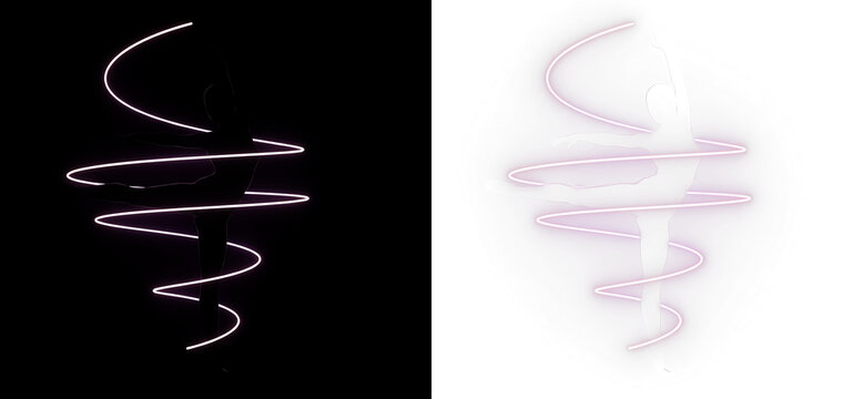 Ballerina silhouette with glowing light trails isolated on transparent background